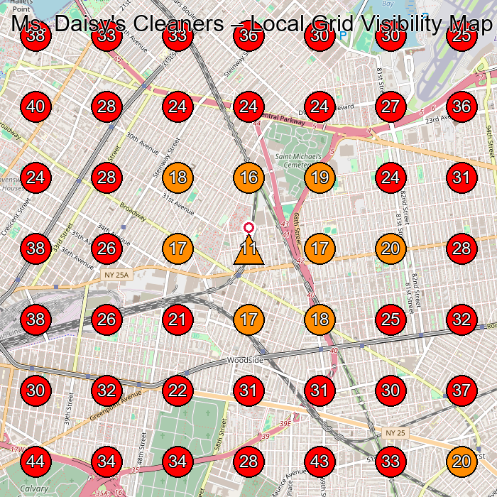 Ms. Daisy's Cleaners GeoGrid visibility map for Laundry in East Elmhurst